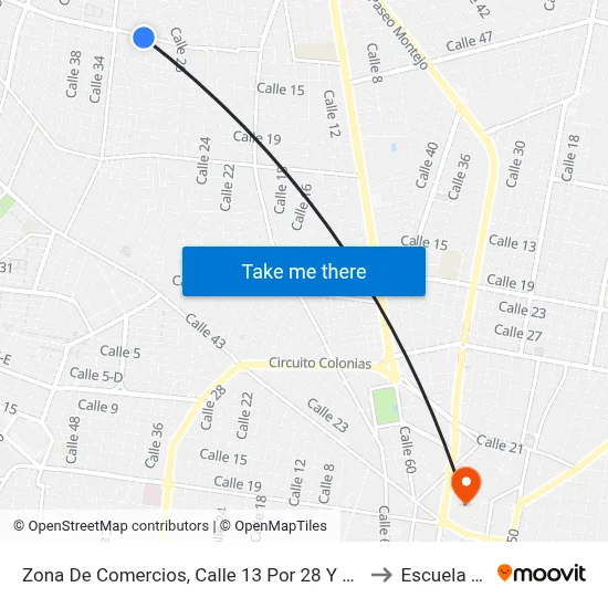 Zona De Comercios, Calle 13 Por 28 Y 26b, El Prado Chuburná to Escuela Modelo map