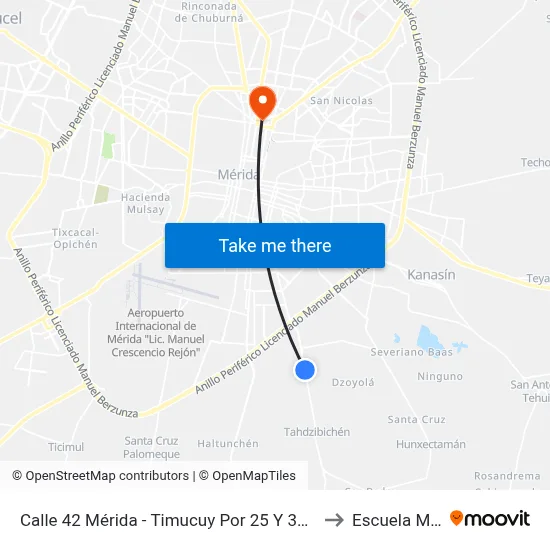 Calle 42 Mérida - Timucuy Por 25 Y 33, Leona Vicario to Escuela Modelo map