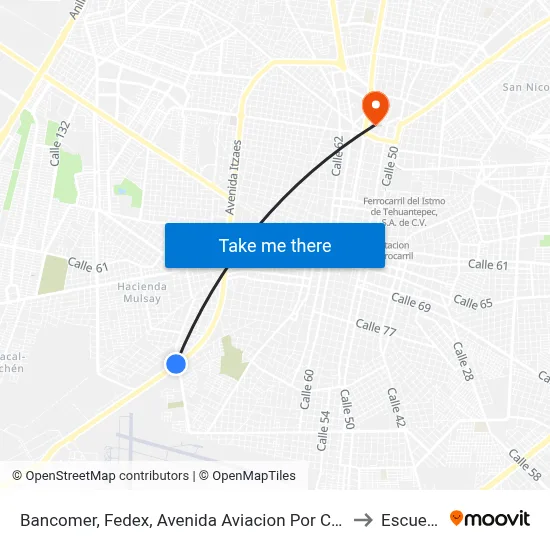 Bancomer, Fedex, Avenida Aviacion Por Circuito Colonias Y Calle 100, Nueva Sambulá to Escuela Modelo map