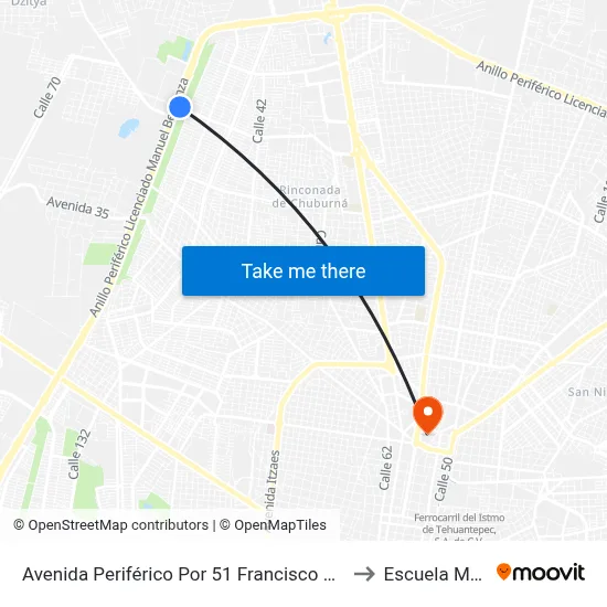 Avenida Periférico Por 51 Francisco De Montejo II to Escuela Modelo map