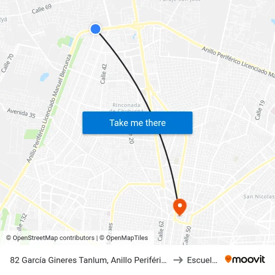 82 García Gineres Tanlum, Anillo Periférico, Facultad De Ingeniería Química to Escuela Modelo map