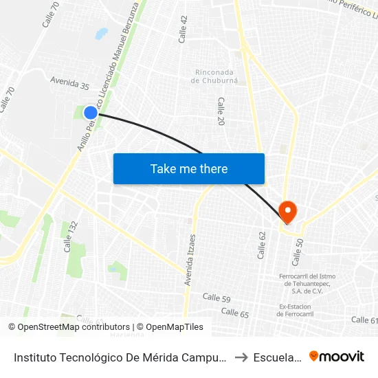 Instituto Tecnológico De Mérida Campus Poniente (Anillo Periférico) to Escuela Modelo map