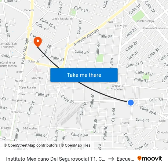 Instituto Mexicano Del Segurosocial T1, Calle  39 Por 40 Y 38, Fraccionamiento El Fénix to Escuela Modelo map