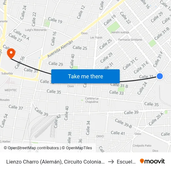 Lienzo Charro (Alemán), Circuito Colonias Por Calle 26, Adolfo López Mateos to Escuela Modelo map