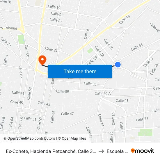 Ex-Cohete, Hacienda Petcanché, Calle 35 Por 20 Y 18, Las Palmas to Escuela Modelo map