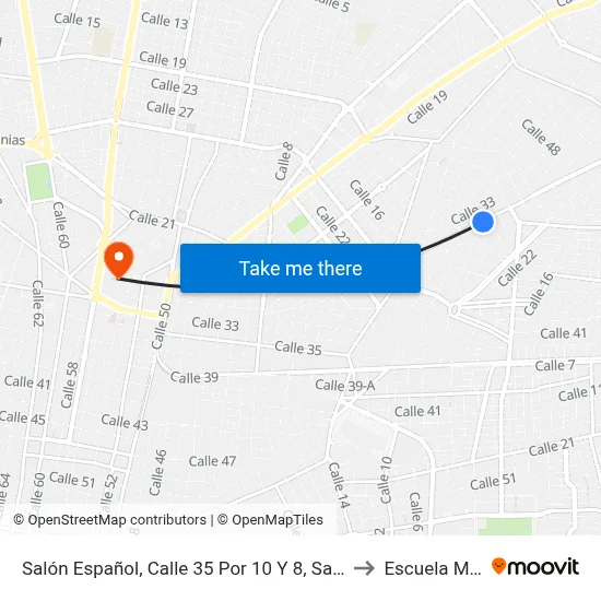 Salón Español, Calle 35 Por 10 Y 8, San Juan Grande to Escuela Modelo map