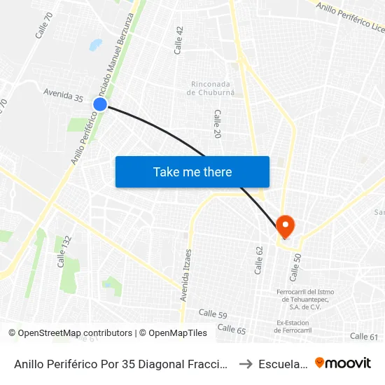 Anillo Periférico Por 35 Diagonal Fraccionamiento Paseos De Chenku to Escuela Modelo map