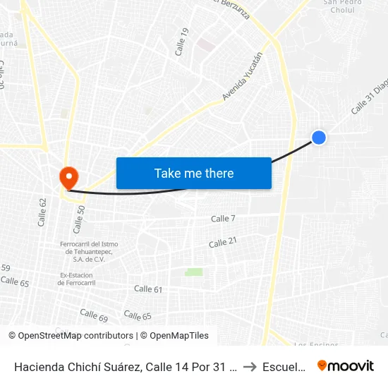 Hacienda Chichí Suárez, Calle 14 Por 31 Y 5, Comisaría De Chichí Suárez to Escuela Modelo map