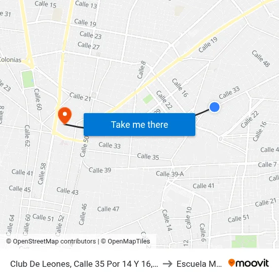 Club De Leones, Calle 35 Por 14 Y 16, San Nicolás to Escuela Modelo map