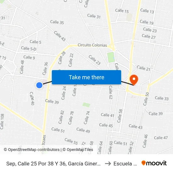 Sep, Calle 25 Por 38 Y 36, García Ginerés (Carrillo Y Ancona) to Escuela Modelo map