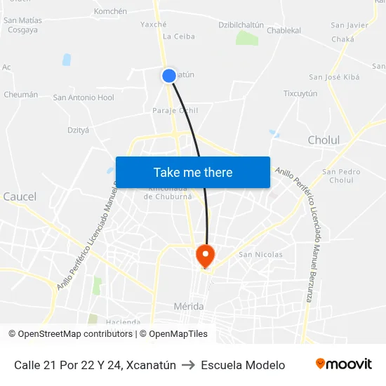 Calle 21 Por 22 Y 24, Xcanatún to Escuela Modelo map
