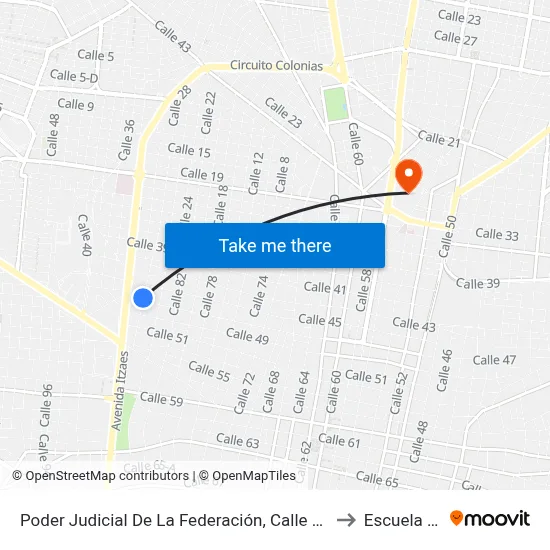 Poder Judicial De La Federación, Calle 47 Por 90a Y84a, Centro to Escuela Modelo map
