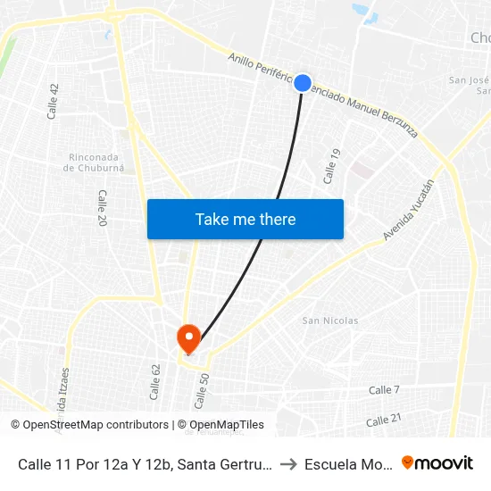 Calle 11 Por 12a Y 12b, Santa Gertrudis Copo to Escuela Modelo map