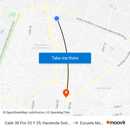 Calle 38 Por 33 Y 35, Hacienda Sodzil Norte to Escuela Modelo map