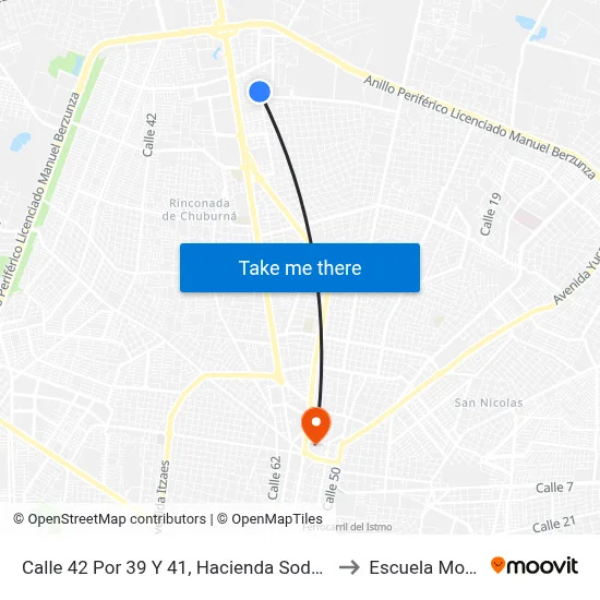 Calle 42 Por 39 Y 41, Hacienda Sodzil Norte to Escuela Modelo map