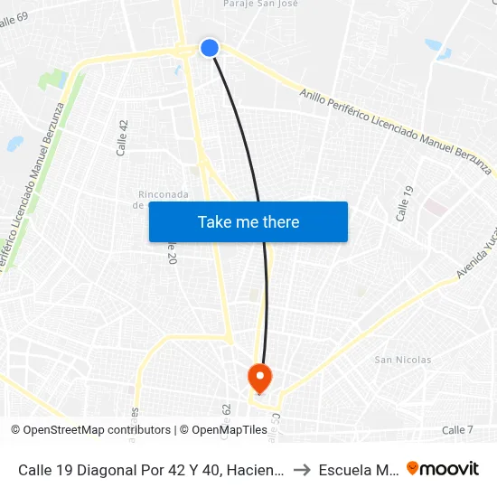Calle 19 Diagonal Por 42 Y 40, Hacienda Sodzil Norte to Escuela Modelo map