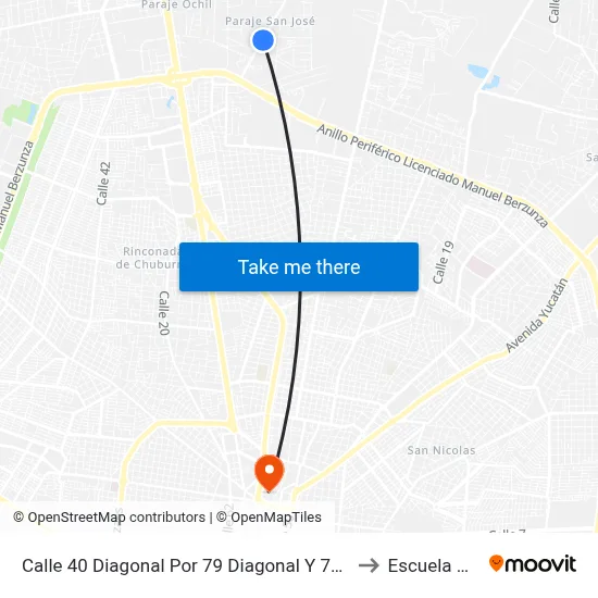 Calle 40 Diagonal Por 79 Diagonal Y 79, Colonia Yucatán to Escuela Modelo map