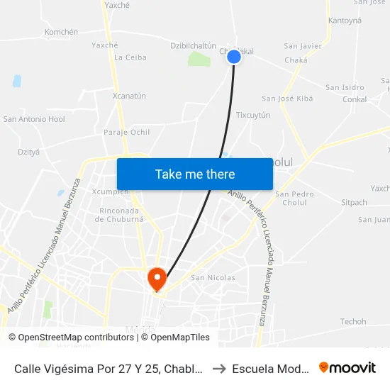 Calle Vigésima Por 27 Y 25, Chablekal to Escuela Modelo map