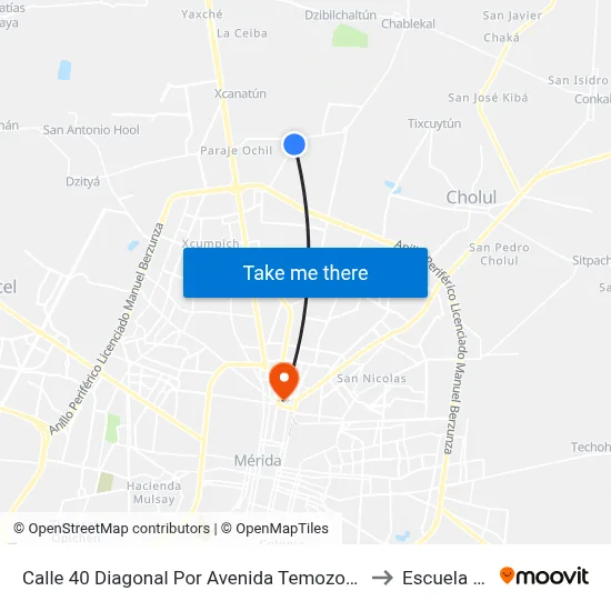Calle 40 Diagonal Por Avenida Temozon Y 71, Temozón Norte to Escuela Modelo map
