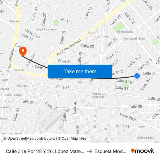 Calle 31a Por 28 Y 26, López Mateos to Escuela Modelo map