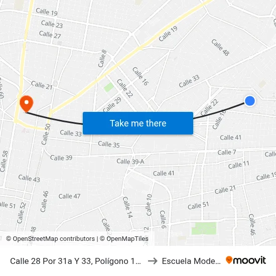 Calle 28 Por 31a Y 33, Polígono 108 to Escuela Modelo map