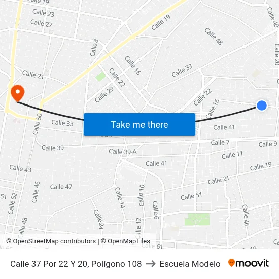 Calle 37 Por 22 Y 20, Polígono 108 to Escuela Modelo map