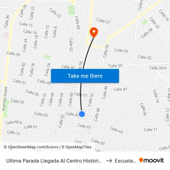 Ultima Parada Llegada Al Centro Histórico, Calle 54 Por 59 Y 61, Centro to Escuela Modelo map