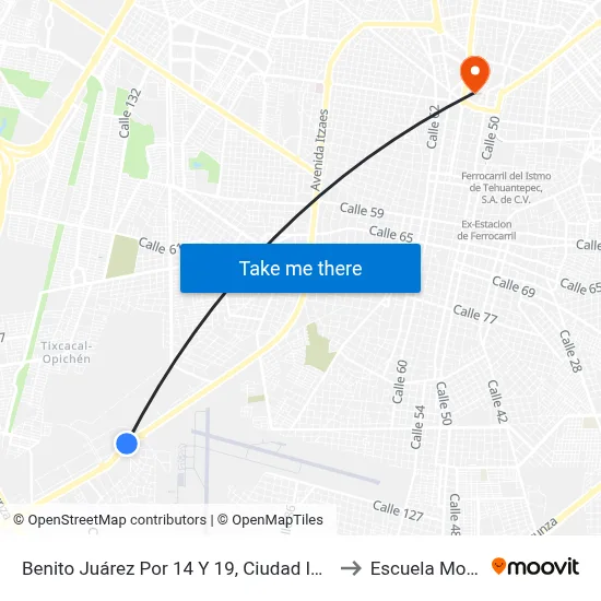 Benito Juárez Por 14 Y 19, Ciudad Industrial to Escuela Modelo map