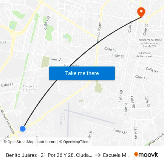 Benito Juárez - 21 Por 26 Y 28, Ciudad Industrial to Escuela Modelo map
