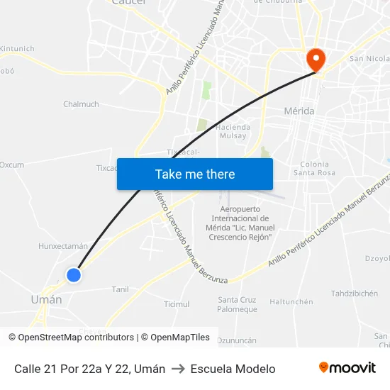 Calle 21 Por 22a Y 22, Umán to Escuela Modelo map