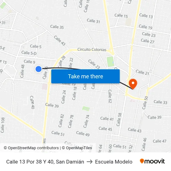Calle 13 Por 38 Y 40, San Damián to Escuela Modelo map