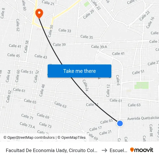 Facultad De Economía Uady, Circuito Colonias Por Calle 17 Y Avenida Quetzalcoatl to Escuela Modelo map