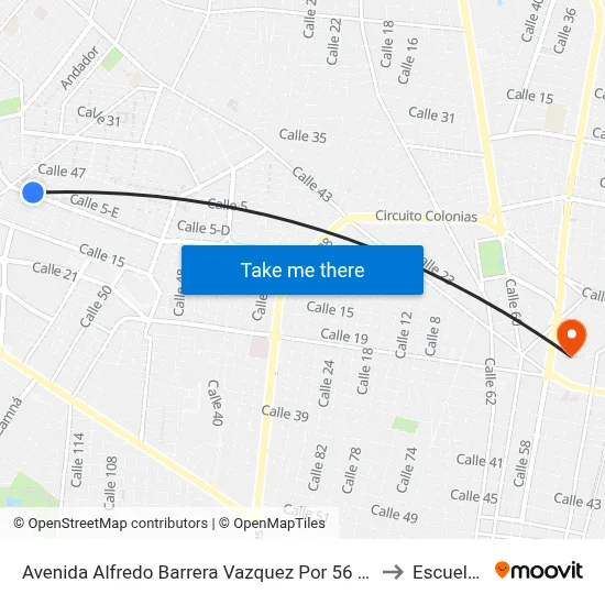 Avenida Alfredo Barrera Vazquez Por 56 Y 58 Residencial Pensiones V Etapa to Escuela Modelo map