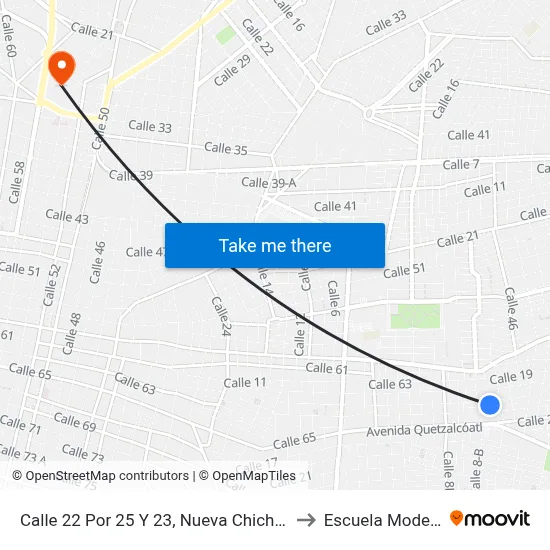 Calle 22 Por 25 Y 23, Nueva Chichén to Escuela Modelo map