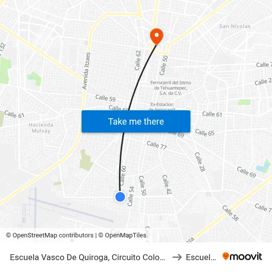 Escuela Vasco De Quiroga, Circuito Colonias Con Calle 58 Y 60, Dolores Otero to Escuela Modelo map