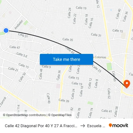 Calle 42 Diagonal Por 40 Y 27 A Fraccionamiento Lindavista to Escuela Modelo map