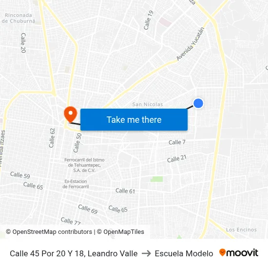 Calle 45 Por 20 Y 18, Leandro Valle to Escuela Modelo map