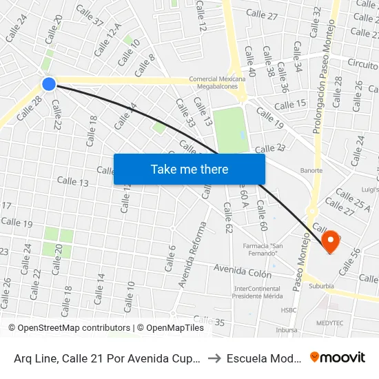 Arq Line, Calle 21 Por Avenida Cupules to Escuela Modelo map