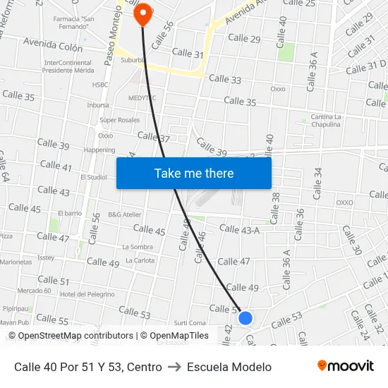 Calle 40 Por 51 Y 53, Centro to Escuela Modelo map