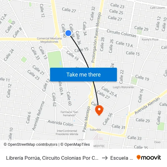 Librería Porrúa, Circuito Colonias Por Calle 40 Y 38, Buenavista to Escuela Modelo map