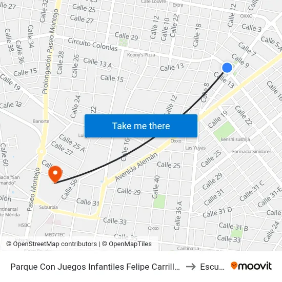 Parque Con Juegos Infantiles Felipe Carrillo Puerto Norte, Circuito Colonias, Felipe Carrillo Puerto Norte to Escuela Modelo map