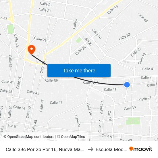 Calle 39c Por 2b Por 16, Nueva Mayapán to Escuela Modelo map