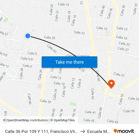 Calle 36 Por 109 Y 111, Francisco Villa Poniente to Escuela Modelo map