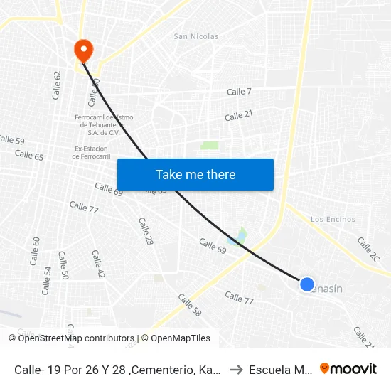 Calle- 19 Por 26 Y 28 ,Cementerio, Kanasín Yucatán to Escuela Modelo map