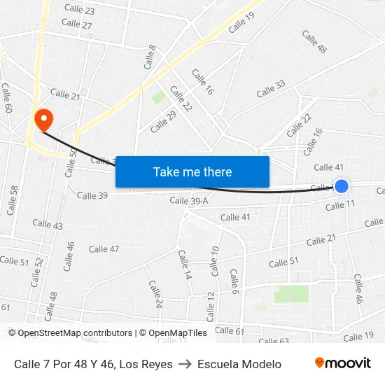 Calle 7 Por 48 Y 46, Los Reyes to Escuela Modelo map