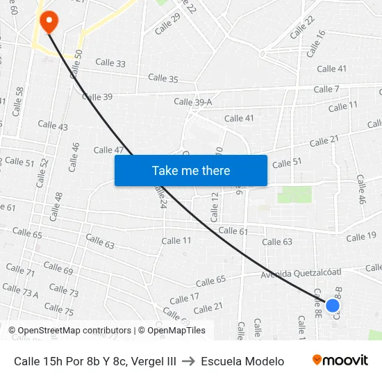 Calle 15h Por 8b Y 8c, Vergel III to Escuela Modelo map