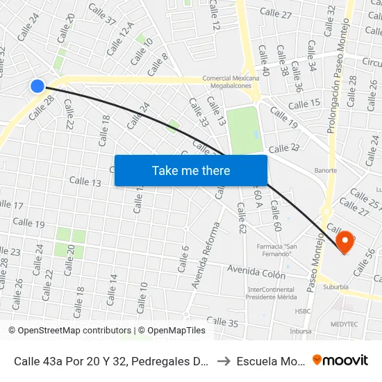 Calle 43a Por 20 Y 32, Pedregales De Tanlum to Escuela Modelo map