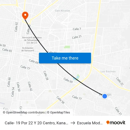 Calle- 19 Por 22 Y 20 Centro, Kanasín to Escuela Modelo map