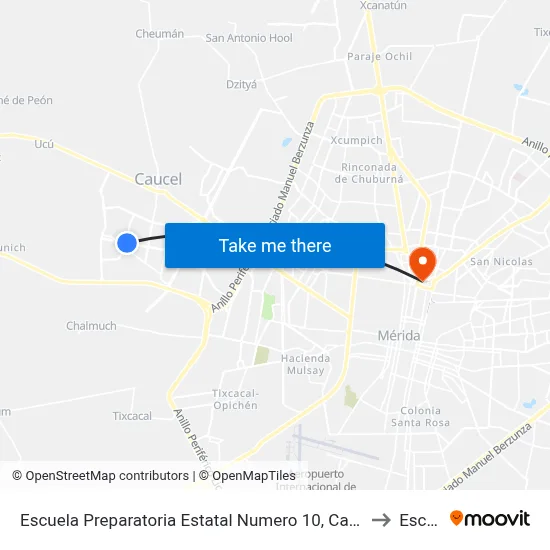 Escuela Preparatoria Estatal Numero 10, Calle 59 Por Avenida 106 Y 104, Fracc. Balcones Ii(Fin De Ruta 197 Caucel R4 Animaya) to Escuela Modelo map