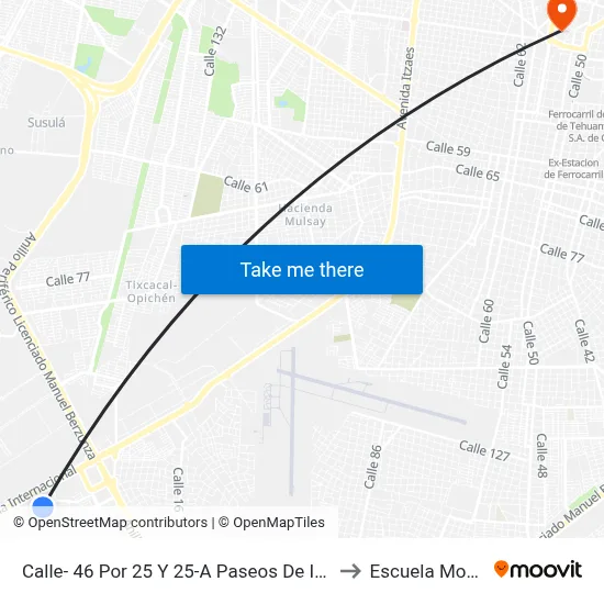 Calle- 46 Por 25 Y 25-A Paseos De Itzincab to Escuela Modelo map